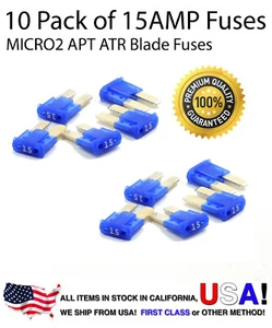 Paquete de 10 fusibles de hoja Premium 15 AMP automotrices APT ATR MICRO2 15A - Imagen 1 de 4