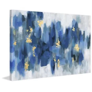 Marmont Hill Blue Floral Painting Print on Wrapped Canvas 30" x 20" - Picture 1 of 7