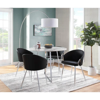 Silla Tapizada Plateada Orchid Battista Plateada Cuero Sintético Negro Glamour, Moderna Foto 1 de 4