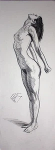 Original Female Charcoal on paper life Drawing nude Girl woman artwork realism - Picture 1 of 1