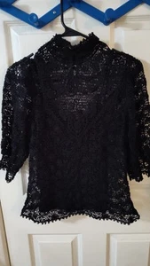 Ralph Lauren Whimsigoth Bluse XS schwarz Spitze Overlay Top viktorianischer Miederausschnitt - Bild 1 von 9