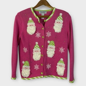 Vintage Heirloom Collectibles Small Christmas Sweater Cardigan Holiday Pink Green - Bild 1 von 4
