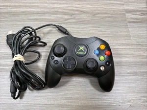 Original Xbox OEM S Type Black Controller with Breakaway Cable CLEANED & TESTED - Picture 1 of 4