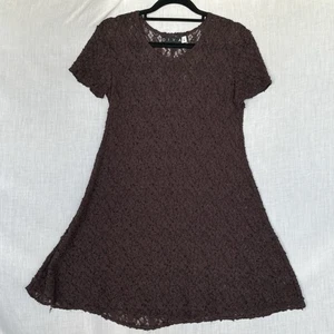 DIVA Brown Lace Short Sleeve Dress M/L - Picture 1 of 7