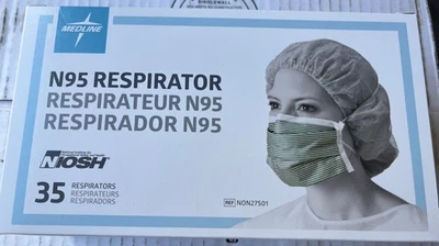Medline NON27501 N95 Flat Fold Respirator Mask Box of 35 New - Image 1 of 4