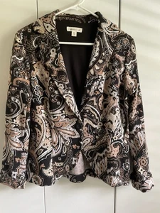 Coldwater Creek Floral Blazer Womens Size 10 Black Tan 1 Button Business Casual - Picture 1 of 7