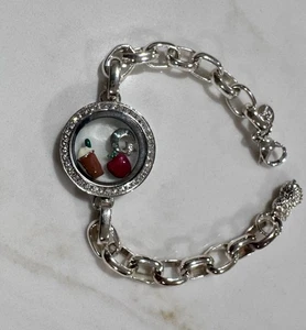 Origami Owl Twist Silver Locket 7” Crystals Bracelet Coffee Teach Sleep - Picture 1 of 7