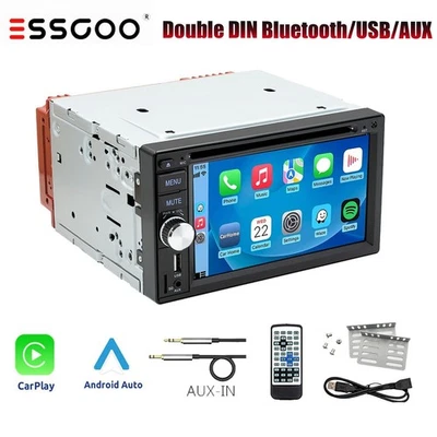 Double 2 DIN Carplay Stereo Android Auto CD DVD Player Bluetooth Radio AM FM USB - Image 1 of 4