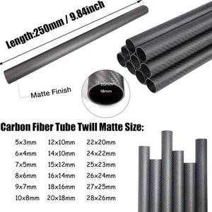 Matte Twill Fibre 3k Carbon Fiber Tube OD From 5mm to 28mm 250mm Length - Picture 1 of 24