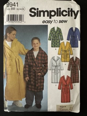 9941 Simplicity Roupão Infantil com Capuz Cinto de Gravata Padrão de Costura Tamanho 12 14 16 Fácil - Imagem 1 de 2