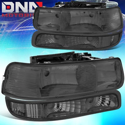 PARA CHEVY SILVERADO 1999-2002 CARCAÇA FUMÊ CANTO TRANSPARENTE + LUZ DE FAROL PARA-CHOQUE - Imagem 1 de 4