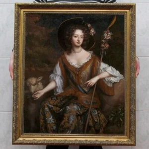 Handmade Old Master-Art Antique Oil Painting lady sheep on canvas 30"x40" - Picture 1 of 2
