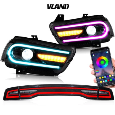 Par de faros LED VLAND RGB + luces traseras LED transparentes para Dodge Charger 2011-2014 Foto 1 de 4