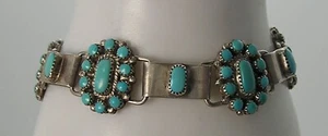 Vintage Zuni M. Bassele Basselente Oval Petit Point Floral Cluster Link Bracelet - Bild 1 von 10
