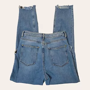 Pantalones de mezclilla rectos elásticos desgastados azules tiro alto talla 28/32 de Asos para mujer - Imagen 1 de 14
