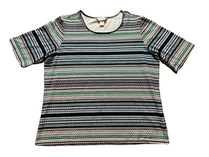 CJ Christopher & Banks Black White Stripe Stretch Cotton Short Sleeve T Shirt XL - Picture 1 of 4