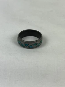 VERY OLD!! VINTAGE NAVAJO TRIANGULAR TURQUOISE INLAY STERLING SILVER RING - Picture 1 of 5