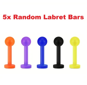 5x Metal Free Plastic Labret Bar Bio Flex Non Allergic Plastic Labret Barbell UK - Picture 1 of 8