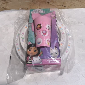 Gabby's Dollhouse 3-Piece Kids Tableware Set – Plate, Bowl and Cup, Pink, Age 2+ - Picture 1 of 8