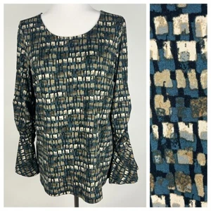 SUSAN GRAVER L/S 'Brushed Liquid Knit Top w/Bell Sleeves' - M, Teal Gray Taupe - Picture 1 of 10