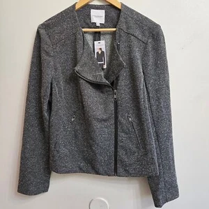 NWT Catherine Malandrino Gray Asymmetrical Zip Moto Jacket XL Knit Goth Rock - Picture 1 of 8
