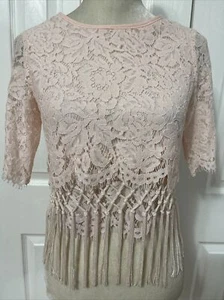 NEU GB GIANNI BINI Damen Kurzarm Spitze Bluse Top Shirt Rosa Gr. XS - Bild 1 von 5