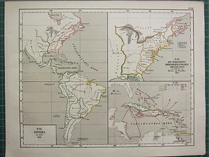 1875 ANTIQUE HISTORICAL MAP ~ AMERICA (1777) ~ JOURNEY OF COLUMBUS UNITED STATES - Picture 1 of 1