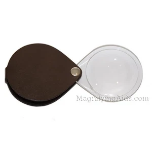 3.5X Eschenbach Leather Folding Teardrop Pocket Magnifier - 50 mm Brown - Picture 1 of 1