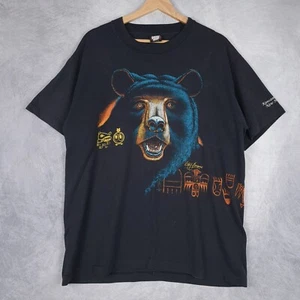 Vintage 80s Black Bear Tribal T Shirt Mens XL: Black Screen Stars Single Stitch - Picture 1 of 19
