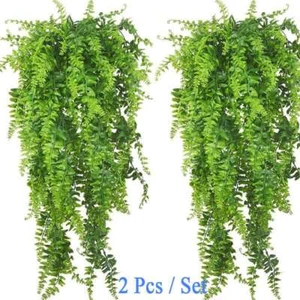 2Pcs Set Artificial Plants Vines Boston Fern Persian Rattan Greenery Fake Ferns - Picture 1 of 12