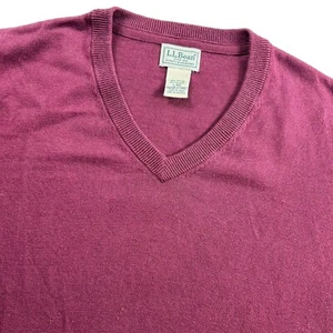 LL Bean Men's Cotton Cashmere L/S V-Neck Pullover Maroon • Large - Picture 1 of 6