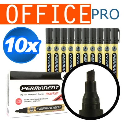 10pcs Black Liquid Chisel Tip Permanent Marker Pens Set Office Writing Same Day - image 1 of 4