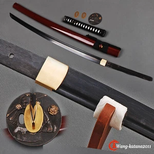 Espada afilada samurái japonesa negra plegada Damasco 1095 acero lista para batalla - Imagen 1 de 15
