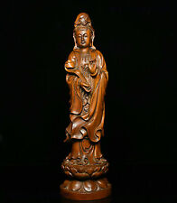 12" Old China Boxwood Carved GuanYin Kwan-yin Goddess Boddhisattva Buddha Statue