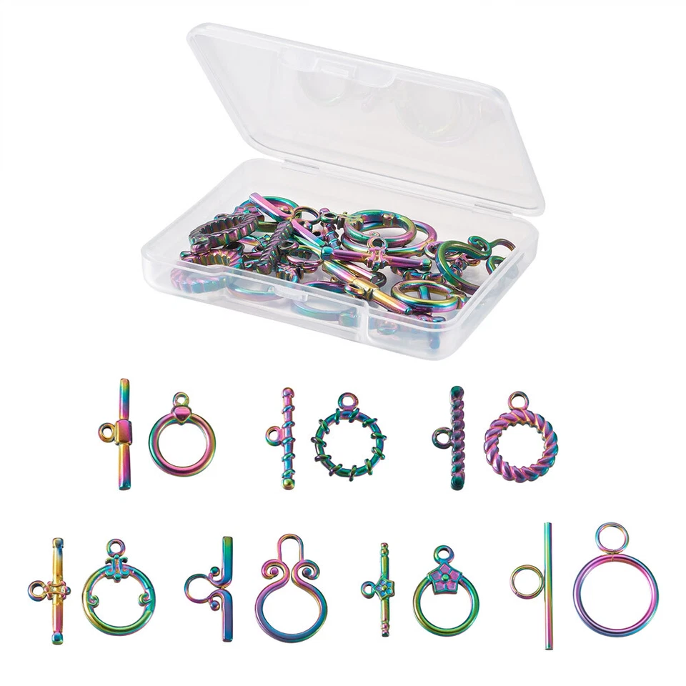 1Box Multicolor 304 Stainless Steel Toggle Clasps Ring For DIY Jewelry Findings - Image 1 of 4