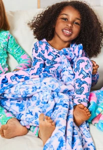 New Lilly Pulitzer Girl Sammy Pajamas Ruff Night Dog Pink Zanzibar Blue PJ 12 14 - Picture 1 of 14