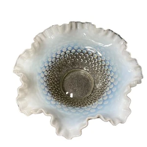 Vintage Fenton Moonstone Opalescent Hobnail Ruffled Edge 10” Bowl - Picture 1 of 8
