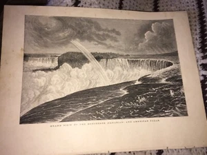 VINTAGE GRAND VIEW OF THE HORSESHOE (CANADIAN) AND AMERICAN FALLS BOOK PRINT - Picture 1 of 3