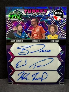 2024 Leaf PURPLE Metal JASON BELMONTE/KYLE TROUP/EJ TACKETT Bowling AUTO 1/8 - Picture 1 of 2