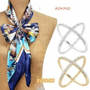 Scarf Buckle Ring Clips Holder Crystal Flower Silk Scarves Jewellery Brooch  - Picture 1 of 8