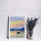 Sail's Boat Sunset Original Acrylic Art Seascape Painting  11 'by 8'