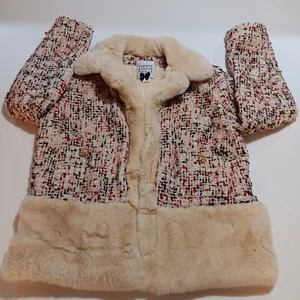 Edward Achour Paris Tweed Coat Rabbit Fur Trim Size 38 Multicolor Quilt Lined - Picture 1 of 18