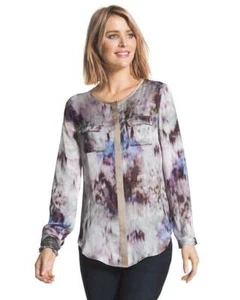 Chico's Winter Birdie Floral Button Down Blouse Top Size Large Petite - Picture 1 of 7