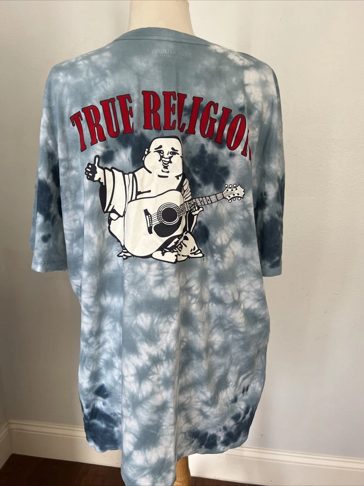 True Religion T Shirt Mens 2 Extra Large Buddha Blue Tie Dye World Tour Y2K - Image 1 of 4