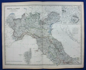 Large original antique map NORTH ITALY, ROME, GULF OF VENICE, Johnston, 1886 - Picture 1 of 4