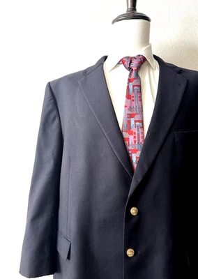 Jos. A. Chaqueta Blazer Bank Para Hombre 48S Corta Portly Azul Marino Oscuro Lana Bronce Botones Foto 1 de 4