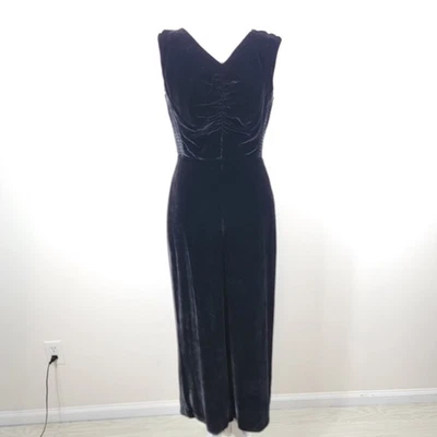 Macacão Rebecca Taylor 6 preto veludo mistura de seda manga curta franzido perna larga - Imagem 1 de 4