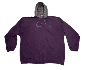 Vintage NO FEAR Hoodie Plaid Hood Logo Pullover Mens Size 2XL - Picture 1 of 5