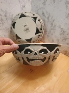 (2) Halloween Easter Unltd. Hard Plastic Skull Skeleton 11.5" Candy Dish Bowls - Bild 1 von 9