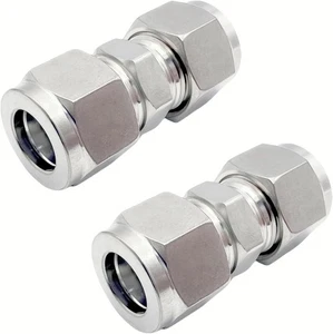 304 Edelstahl Klemmrohr Verschraubung Union mit Doppel 3/8" Außendurchmesser  - Bild 1 von 6